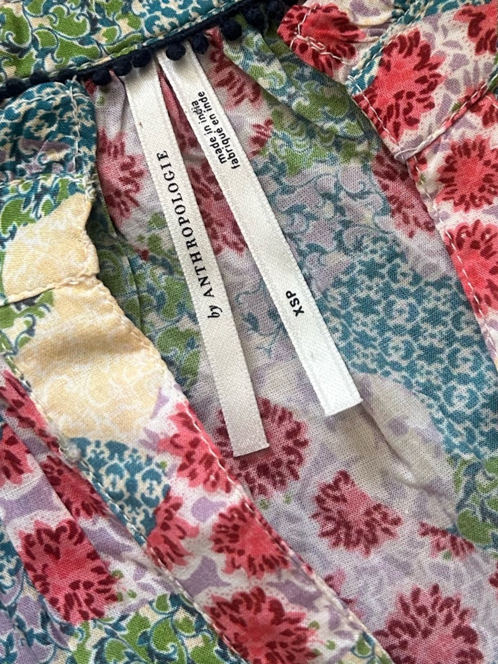 Anthropologie Penrose Tiered Multicolor Floral Patchwork Tunic Dress | XSP - Picture 4 of 5